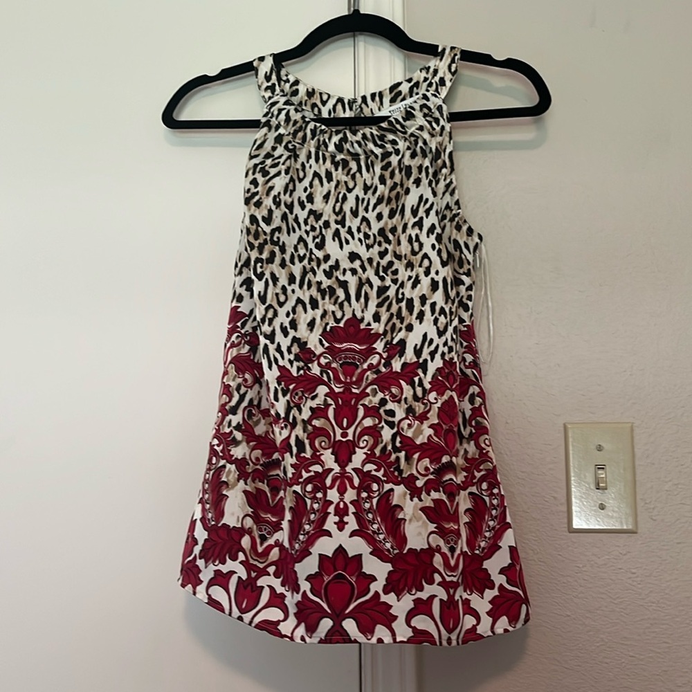 White House Black Market Women Top Silk Animal Print Floral Halter Key Hole. XS